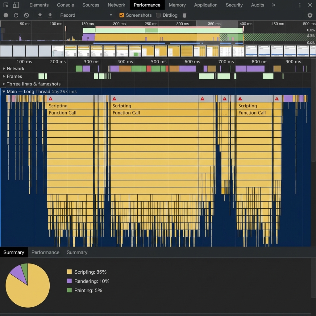 Chrome Performance tab showing significant scripting delay