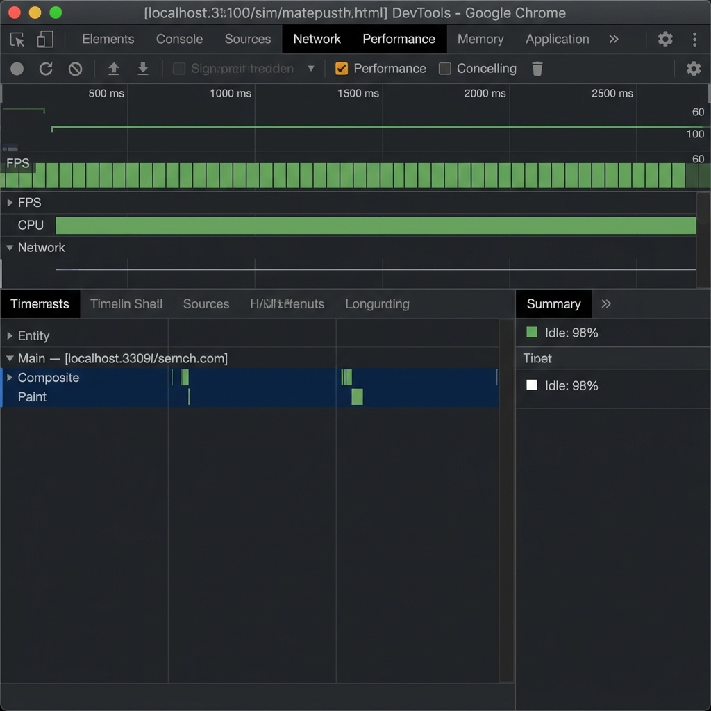 Clean performance timeline showing 60fps
